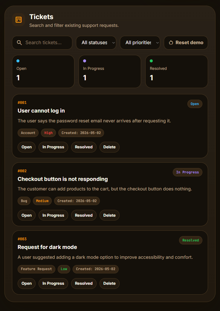 Support Ticket Dashboard ticket creation